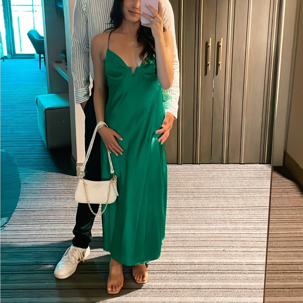 Green slip dress